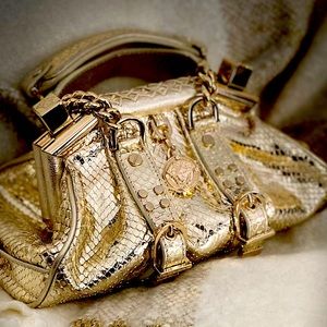 Versace Metallic Gold Python Medusa Satchel